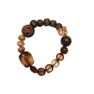 Womens Unbranded Beaded Bracelet One Size Brown Wooden Acrylic 7-8" boho forest